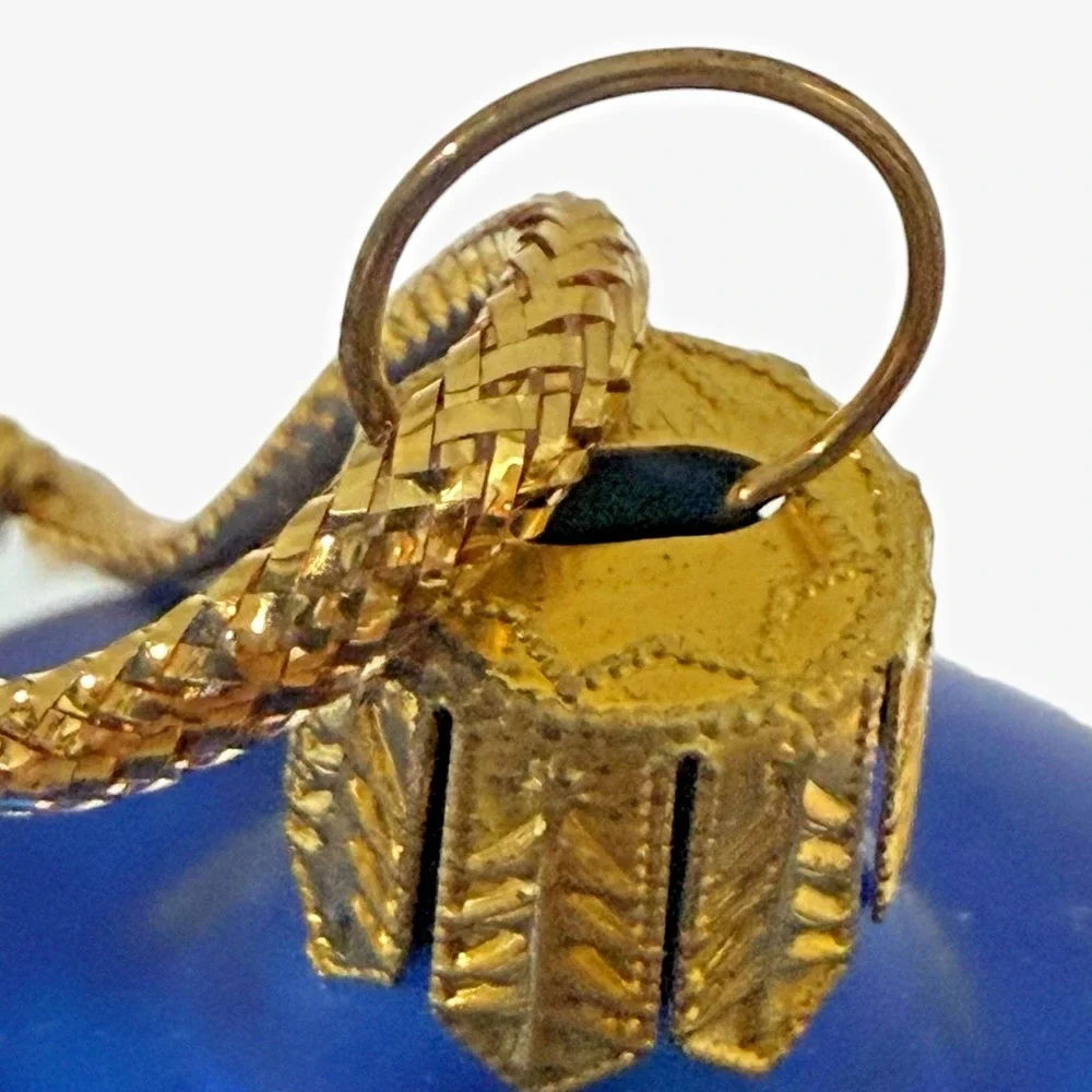 Whitehurst Germany Hand Painted Egg Blue White Gold Glass Ornament 4